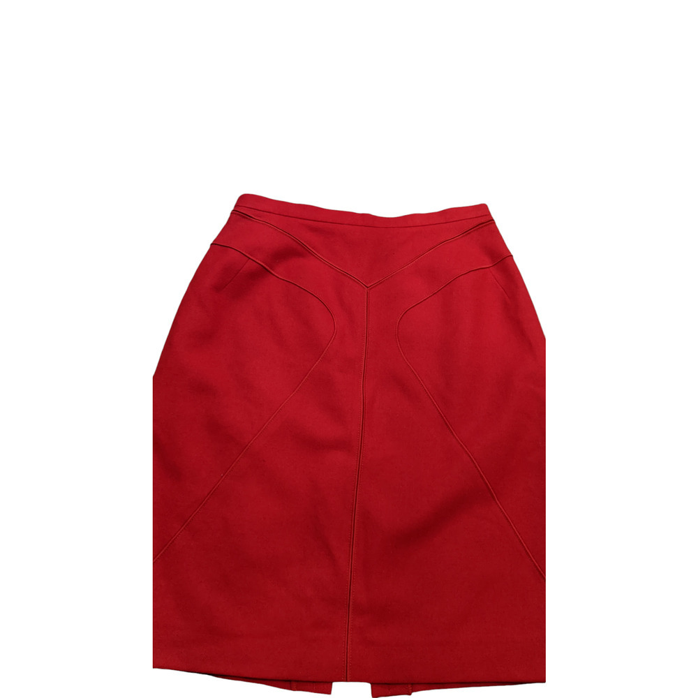 VTG Harve Benard Petite Red Wool Pencil Preppy Mini Skirt Geometric Detail 4P - Picture 4 of 7
